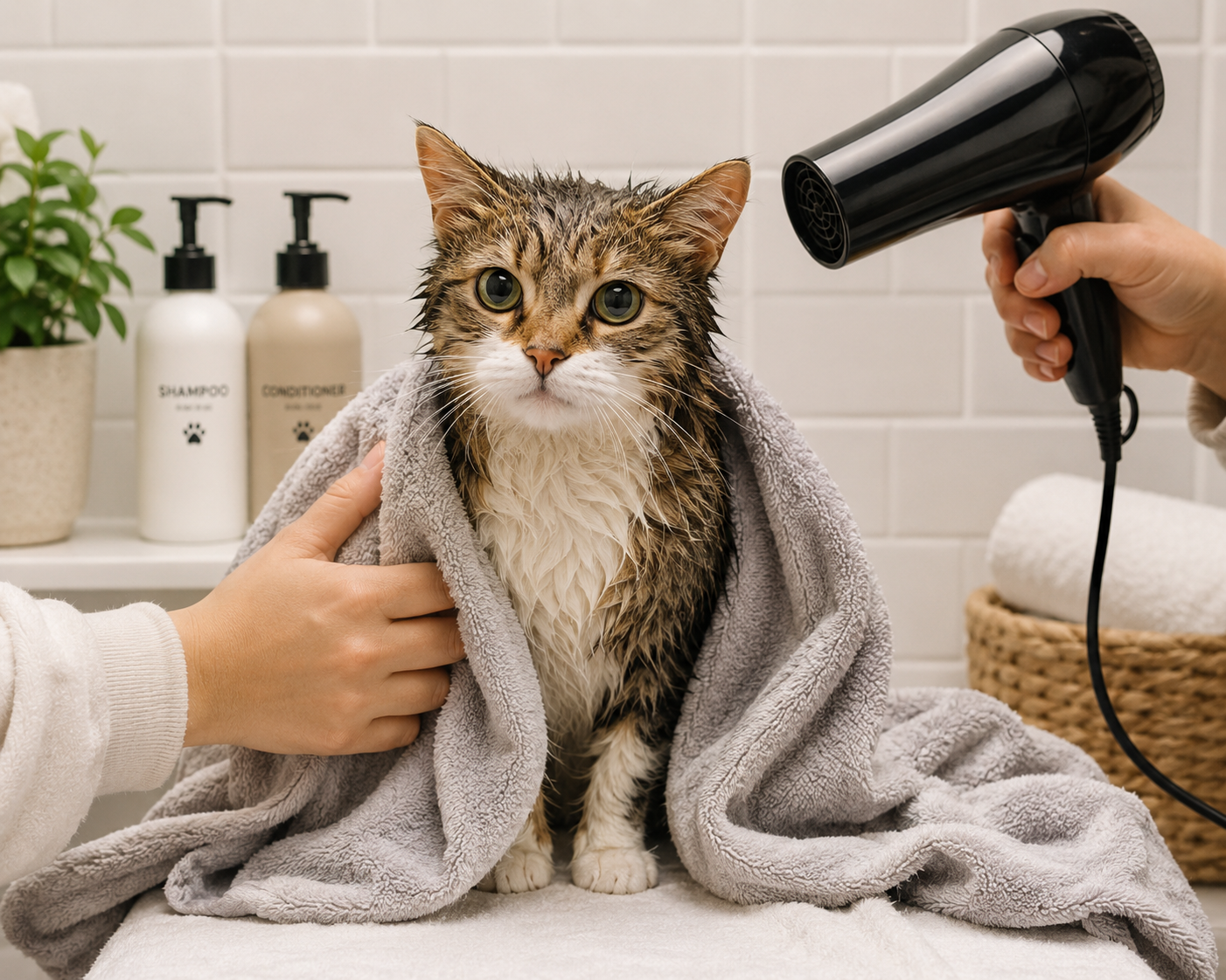 Kedi Banyo Kurutma